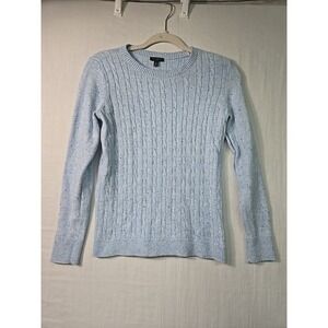TALBOTS Women's Cable Knit Cotton Blend Blue Confetti Sweater S Petite Crew Neck